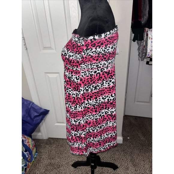 Pink & Black Y2K Leopard Print Reversible Tube Dress By Op Medium - Picture 2 of 6